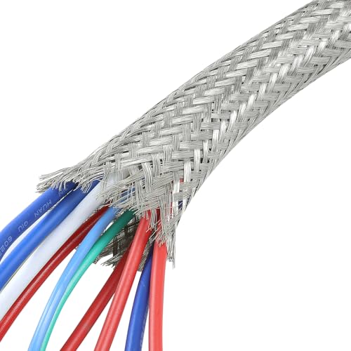 Tinned Copper Braid Wire Shielding Ground Strap Metal Cable Sleeve Expandable Flexible Flat Mesh (1/2 in Wide(0.32 in Dia)-155ft) - size: 1/2 in Wide(0.32 in Dia)-155ft