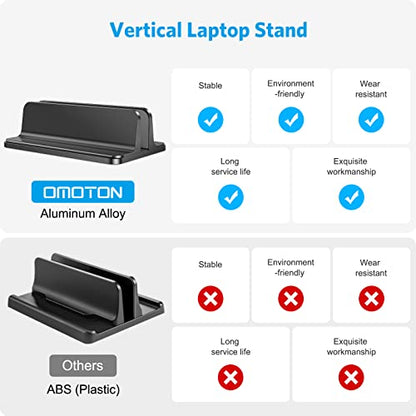 OMOTON Vertical Laptop Stand Holder, Desktop Aluminum Stand for MacBook with Adjustable Dock Size, Fits All MacBook, Surface, Chromebook and Gaming Laptops (Up to 17.3 inches),Black - color: Black