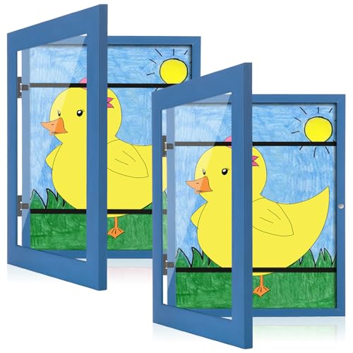 [2-Pack] Kids Art Frames, 8.5x11 Front Opening Kids Artwork Frames Changeable, Dark Blue Artwork Display Storage Frame for Wall, Holds 50 Pcs, for 3D Picture, Crafts, Children Drawing, Hanging Art, - color: Dark Blue, size: 8.5x11"