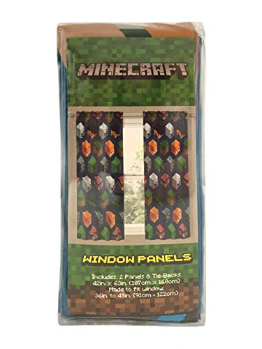 Jay franco Minecraft Isometric Blue 63 in Drapes 4 Piece Set - Beautiful Room Decor&Easy Set Up, Bedding Features Creeper - Window Curtains Include 2 Panels&2 Tiebacks (Official Minecraft Product)