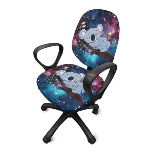Galaxy Koala Computer Chair Cover Stretchable Office Chair Covers 2 Piece Universal Fit Most Wheelchairs,Computer Chairs,Gaming Chairs Cute Washable Slipcovers Protector Starry Night - color: Galaxy Koala