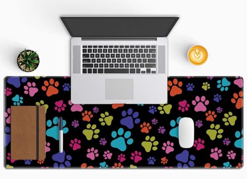 XL Gaming Desk Mat - Extended Big Cute Dog Paws Mouse Pad - Waterproof, Non-Slip Base, Stitched Edges - 31.5x11.8 in - color: Dog Paws