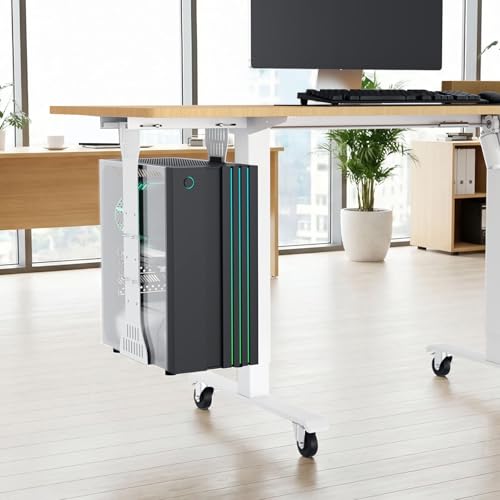 KEEGH Heavy Duty Under Desk PC Mount Adjustable Under Desk Computer Mount Supports Up to 90 lbs PC Mount with Secure Locking for Standing Desk, White - color: White