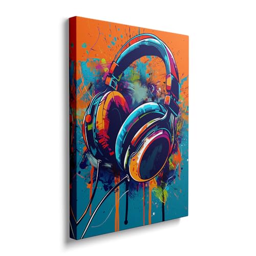 Ypxzzj Graffiti Headphone Poster Wall Art Musical Theme Print Colorful Earphone Music Picture Gaming Decor for Children Youth Boys Bedroom Living Room Games Room Home Decor Framed Ready to Hang (12''x16'') - color: headphone, size: 16"L x 12"W