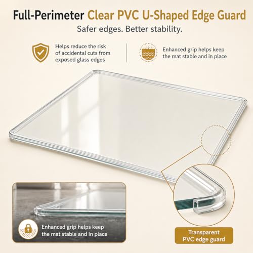 40 x 48 Inch Glass Chair Mat, 1/5 Inch Thick Tempered Glass Office Chair Mat for Carpet and Hardwood Floors, Heavy Duty Clear Computer Desk Floor Protector with 4 Anti-Slip Pads - size: 48" x 40"