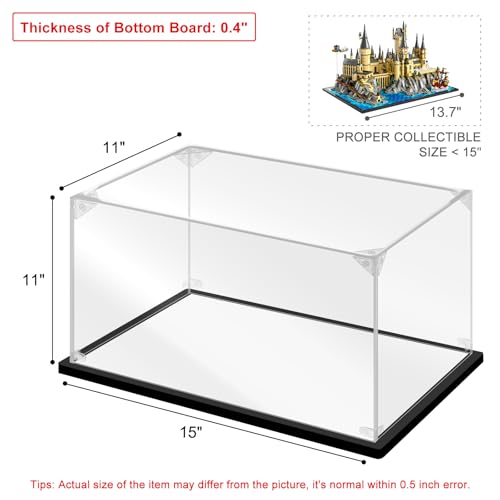 Acrylic Display Case, 15.8×11.8×11 Inch Clear Acrylic Display Box with Black Frame, Assemble Collectibles Display Case for Trophy, Action Figures, Dolls & Building Toys - size: 15.8*11.8*11inch