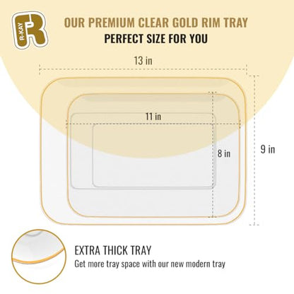 3 Pack Plastic Serving Trays for Party - Gold Serving Tray 8 x 11 Inch - Heavy Duty Dessert Trays for Food - Rectangular Party Serving Trays for Entertaining - Clear Cookie Platters - color: Clear and Gold Rim