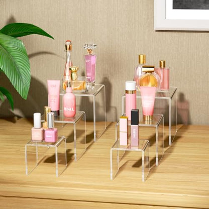 NIUBEE Acrylic Display Risers Stand 2 Sets,3 Steps Clear Riser Shelf Showcase for Amiibo Funko POP Figures -8.4"x6.3"x4.3" - size: (8,6,4)" x2Set