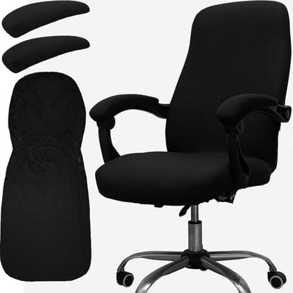 Melaluxe Office Chair Cover with Arm Covers - Universal Stretch Desk Chair Cover, Computer Chair Slipcovers (Size: L) - Black - color: Black, size: Large with Arm Cover