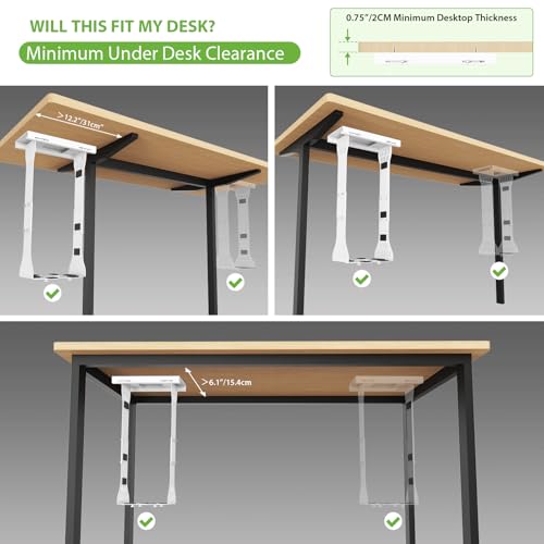 KEEGH Heavy Duty Under Desk PC Mount Adjustable Under Desk Computer Mount Supports Up to 90 lbs PC Mount with Secure Locking for Standing Desk, White - color: White