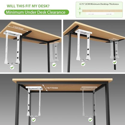 KEEGH Heavy Duty Under Desk PC Mount Adjustable Under Desk Computer Mount Supports Up to 90 lbs PC Mount with Secure Locking for Standing Desk, White - color: White