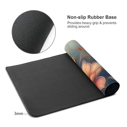 Extended Mouse Pad, Floral Design, Non-Slip Rubber Base, Rectangular Desk Mat for Gaming and Office, 35.4 x 15.7 Inches - color: Floral