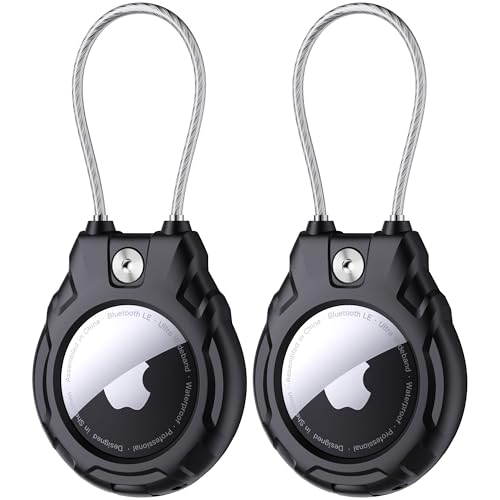 Gocii for Airtag Holder with Wire Cable(1st & 2nd Generation), 2 Pack Ultra-Durable Lockable Case for Apple AirTag, Waterproof Keychain Holder for Luggage, Keys, Backpacks, Cars, Bags, and Kids - color: 2 Black