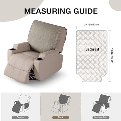 VANSOFY Recliner Chair Covers 100% Waterproof Backrest Cover Reclining Cover Non-Slip Dog Chair Cover Furniture Protector Washable Slipcover Elastic Straps for Pets, Dogs(Khaki) - color: Khaki