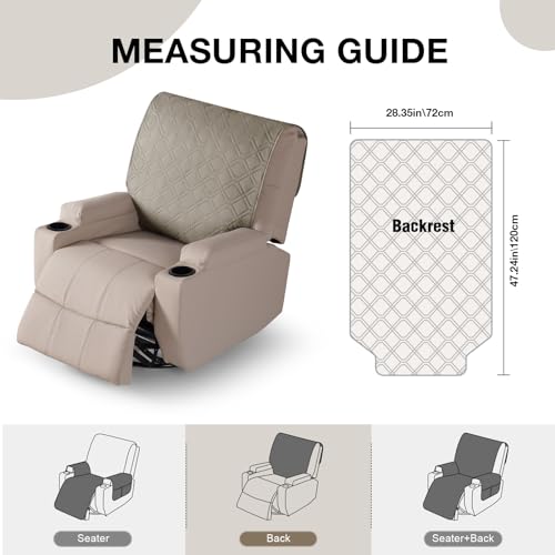 VANSOFY Recliner Chair Covers 100% Waterproof Backrest Cover Reclining Cover Non-Slip Dog Chair Cover Furniture Protector Washable Slipcover Elastic Straps for Pets, Dogs(Khaki) - color: Khaki