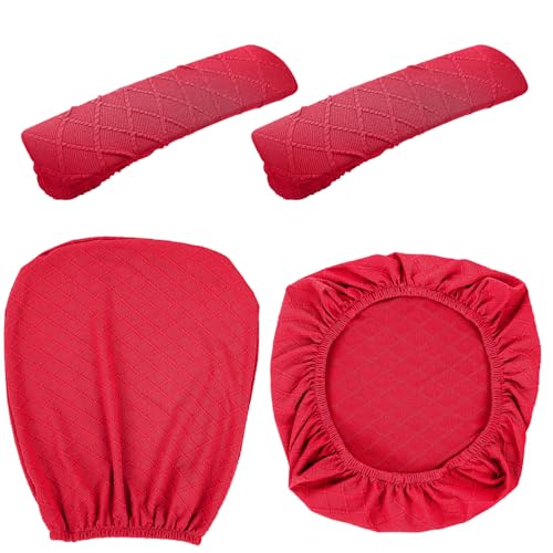 Tallew 4 Pcs Office Chair Covers Set Computer Universal Protective Stretchable Chair Seat Covers Desk Armrest Slipcovers Pads Office Cushion Backrest for Rotating(Red) - color: Red