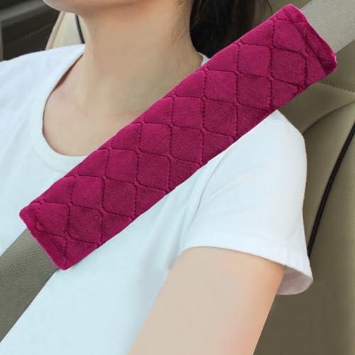 Amooca Soft Auto Seat Belt Cover Seatbelt Shoulder Pad Cushions 2 PCS for a More Comfortable Driving Universal Fit for All Cars and Backpack Wine Red - color: Wine Red