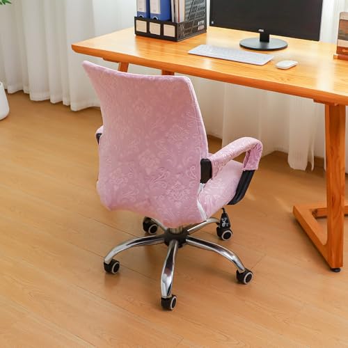 Velvet Pink Office Chair Cover with Armrest Cover 18Inch Wide Stretch Small Desk Computer Chair Covers with Long Zipper Arm Slipcovers Washable - color: Velvet-pink, size: Small