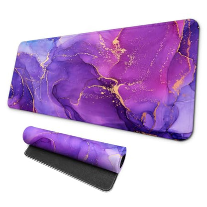 MAY FLOWER Gaming Mouse pad, Large Laptop Mousepad, Full Keyboard Mat, Long Computer Mouse Mat for Home and Office, Anti-Slip Rubber Base, 31.5 x 11.8 Inches (Purple Marble) - color: Purple Marble