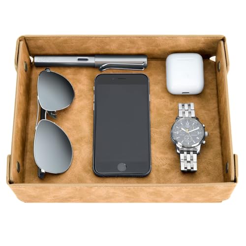 CASIRENA Faux Leather Valet Tray Organizer for Men - Catch-All Tray for Entryway Table Key, Wallet, Watch, Coin Change, Phone, Dresser EDC Dump Jewelry, Bedside Nightstand Desk-top - color: Wheat, size: Rectangle