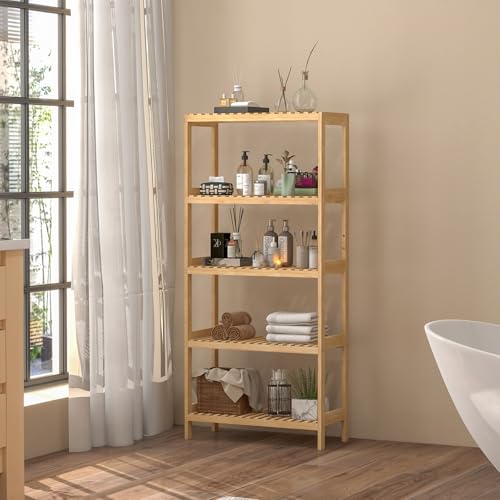 Bamboo Shelf,Bamboo Shelf Stand Utility Storage Shelf Multifunctional Bathroom Kitchen Living Room Holder Plant Flower Stand (5-Tier) - size: 5-Tier-1