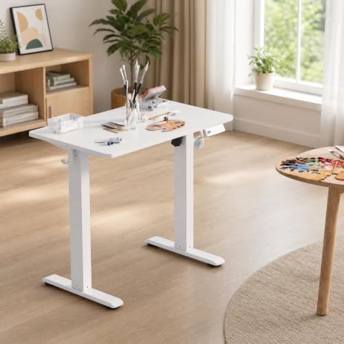 Claiks Electric Standing Desk 32 x 19 Inches, Compact Adjustable Height Motorized Sit Stand Desk with 3 Memory Presets & Cable Management, Space-Saving Computer Workstation for Bedroom, White - color: White, size: 32 Inch