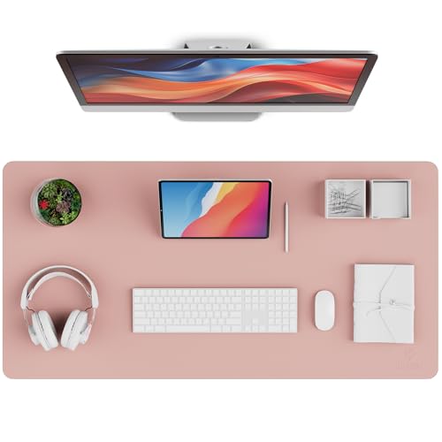 K KNODEL Leather Desk Pad Protector, Office Desk Mat, Large PVC Leather Desk Blotter, Non-Slip Mouse Pad (Pink, 17" x 35.4") - color: Pink, size: 17" x 35.4"