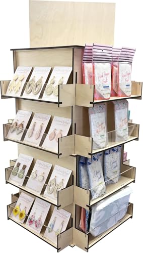 4-Sided Rotating Display Stand - Craft Shows, Trade Shows, Markets - Small & Medium-Sized Items like Stickers, Postcards, Coasters, Note Pads, Napkins - Heavy-Duty, Easy to Assemble (Natural)… - color: Natural