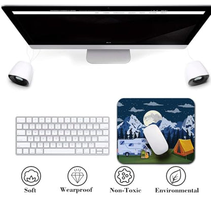 RV Mouse Pad, Outdoors Activity Camping Area Scene Desk Mat | in The Woods with a Cozy Tent and Campfire, Anti-Slip Rubber Base, Silky Smooth Surface, Cute Office/Gaming Mousepad - color: RV