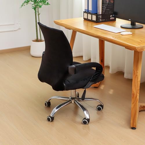 Velvet Office Chair Cover with Armrest Cover 18Inch Wide Stretch Black Small Desk Computer Chair Covers with Long Zipper Arm Slipcovers Washable - color: Velvet-black, size: Small