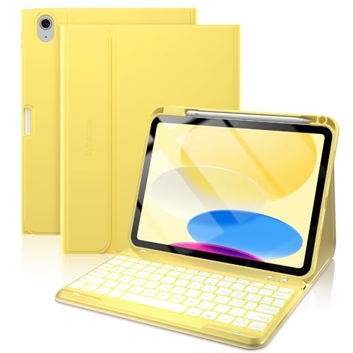 typecase Folio Keyboard Case for iPad 10th Gen 10.9 inch (2022) and iPad 11th (A16, 2025), Magnetic Wireless Detachable Keyboard, 7-Color Backlight, Thin & Light, Pencil Holder – Yellow - color: Yellow