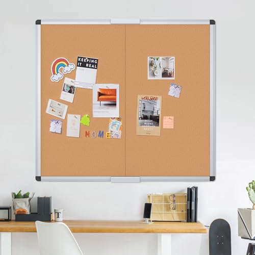 VIZ-PRO Large Cork Bulletin Board/Foldable Noticeboard, 48 X 48 Inches, Silver Aluminium Frame - size: 48 X 48 Inches