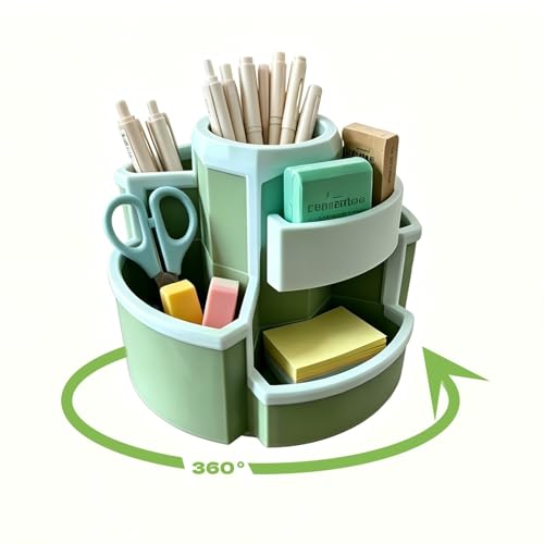 Pencil Holder for Desk Rotating Pen Organizers Green Small Desktop Organizer Desk Storage Caddy Ideal for Office, Home, School,Classroom (Blue & Green) - color: Blue & Green