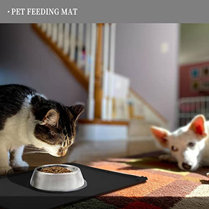 Reopet Waterproof Pet Feeding Mat with High Raised Edges, Heavier and Thicker Placemats for Cat Dog Water Bowl with BPA Free, Dogs Cats Food Mats for Messy Drinkers to Prevent Spill and Protect Floors | High Raised Edges Prevent Food & Water Spills to Pro