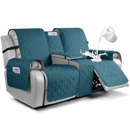 VANSOFY Loveseat Recliner Cover with Console 100% Waterproof Sofa Slipcovers Non-Slip Reclining Couch Cover Split Sofa Cover Furniture Protector for Pets, Dogs(Peacock Blue) - color: Peacock Blue