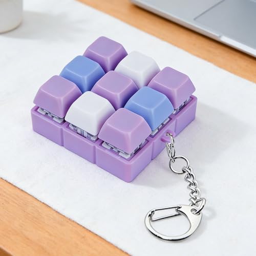 Keyboard Fidget Toy, Keyboard Keychain Fidget Toys, 9-in-1 Clicker Fidget Toy, Stress Relief Desk Decompression Button, Anxiety Relief Valentine's Day Gifts (3 Color-Purple Blue White) - color: 3 Color-purple Blue White