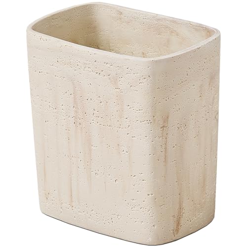 Polytree Natural Travertine Textures Bathroom Trash Can 1.8 Gallon(7 Liter) Small Kitchen Garbage Can,Living Room Bedroom Trash Can, Decor Wastebasket for Home Office (Handmade of Resin) - color: Yellow Stone
