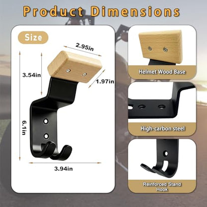Motorcycle Helmet Holder Wall Mount - Heavy Duty Helmet Hanger Rack with 2 Key Hooks, Solid Wood & Strong Steel Design for Bike, Football, Skiing Sports Gear, Jackets & Hats (Yellow*1) - color: Yellow*1