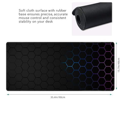 Hexagon Honeycomb Large Mouse Pad,Gaming Keyboard Desk Pad,Extended Mouse Mat Non-Slip Rubber Base with Stitched Edges for Office Game Home XXL 35.4"x15.7" - color: Honeycomb, size: 35.4L x 15.7W inches