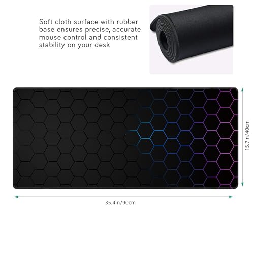 Hexagon Honeycomb Large Mouse Pad,Gaming Keyboard Desk Pad,Extended Mouse Mat Non-Slip Rubber Base with Stitched Edges for Office Game Home XXL 35.4"x15.7" - color: Honeycomb, size: 35.4L x 15.7W inches