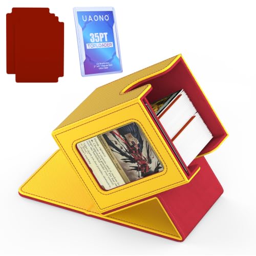 UAONO Card Deck Box for MTG Commander, Independent Commander Display, Fits 100 Double-Sleeved Cards, Magnetic Deck Case for Magic the Gathering TCG, 2 Dividers & 1 Top Loader (Yellow/Red) - color: A-Yellow&Red