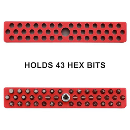 Mayouko 1/4" Magnetic Hex Bit Holder Rack Organizer, 43 Holes, 1/4-Inch Drill Bit Holder, Red, 2 Racks, Magnetic Bit Holder with Magnet Base for Screwdriver Bits - color: Red-2packs