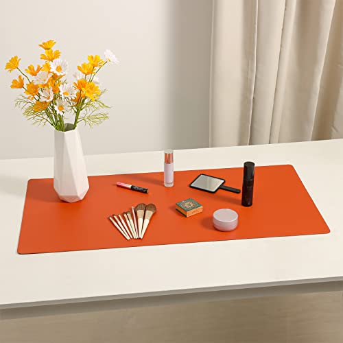 Wolaile PU Leather Desk Pad Blotter,Waterproof Orange Office Desk Mat for Women,Non-Slip Writing Desk Protector Large Mouse Pad,36x17inch - color: Orange