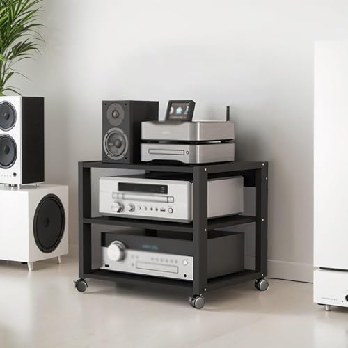 3 Tier Audio Rack Tower, CD Record Player Stereo Receiver AV Equipment Cabinet Display Rack, Weight Capacity 661 lbs, with Adjustable Wooden Shelves for Home (3 Tier Black) - size: 3 Tier Black