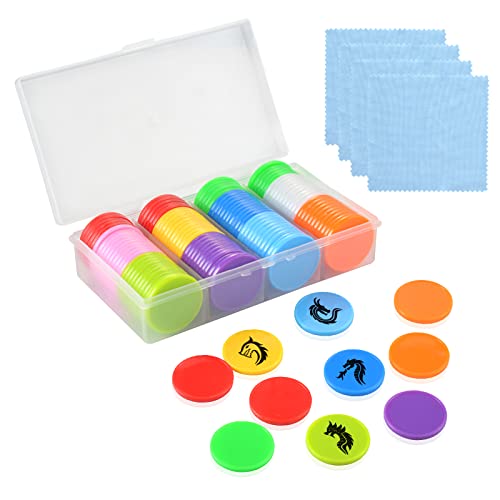 DLUGOPIS 100 Pcs 1 Inch Dry Erase Tokens Game Tokens Set Dry Erase with A Storage Box and 4 Wipes Reusable Game Discs for Tabletop Games DIY Plastic Counters Chips 1 Inch - size: 1 Inch
