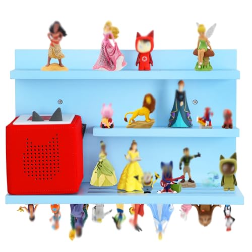 PHOENANCEE for Tonies Shelf Magnetic,for Toniebox Figures Storage Display Shelf 40-48 Character,Wall Floating Shelves Wooden,Compatible Charging Station for Children Kid's Room,Pine,3 Tier - color: Blue, size: 3-Tier