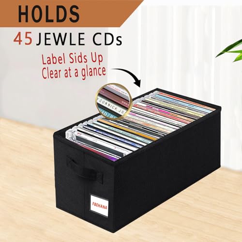 CD Storage Case -CD case holder with lid, stackable organizer case, media storage,6 Pack15.75 x 6.3 x 6.1 inches - can hold 270 CD jewelry cases Black