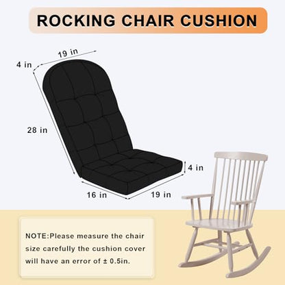 Rocking Chair Cushion - Chenille Fabric, High-Density Sponge, Durable Comfort Non-Slip Bottom Tufted Seat Pads with Ties, Chenille︱Black, 44x19x4 inch - color: Chenille I Black