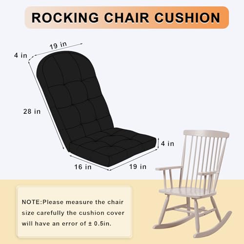 Rocking Chair Cushion -High-Density Sponge, Durable Comfort Non-Slip Bottom Tufted Seat Pads with Ties - color: Reversible | Black