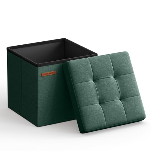 SONGMICS Storage Ottoman, Foldable Small Cube Ottoman Foot Rest, 11.8 Inches Foot Stool with Storage, Load up to 286 lb, for Living Room, Bedroom, Dorm, Retro Green ULSF028C01 - color: Retro Green, size: 11.8"D x 11.8"W x 11.8"H